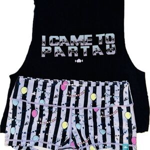 Black and White Striped Women's Athletic Shorts with Balloon Print